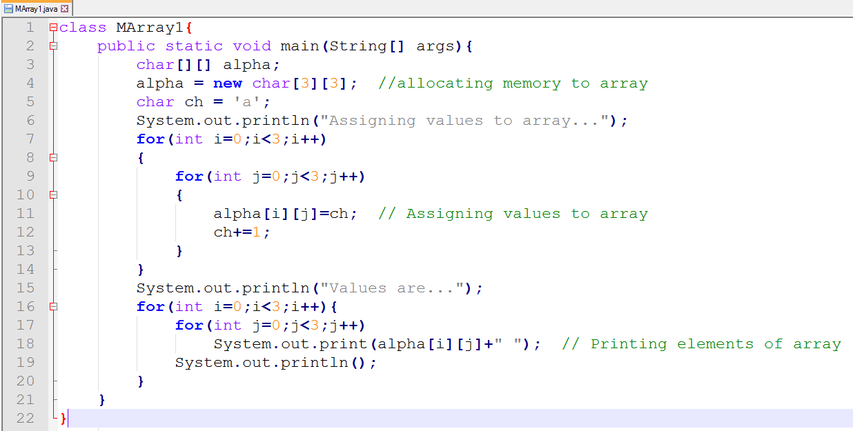 This image describes the creation of 2-D arrays in java.